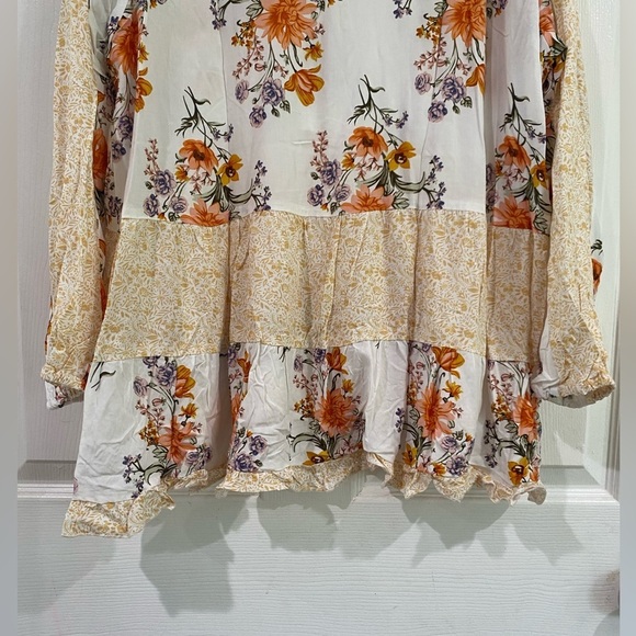 Bohemian White Floral Top Boutique Viscose Long Sleeve Flowy - Picture 7 of 9